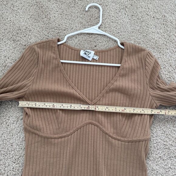 Princess Polly Knit Ribbed Brown Mini Dress Long Sleeve Minimalist Party Sz 8 - Picture 7 of 9